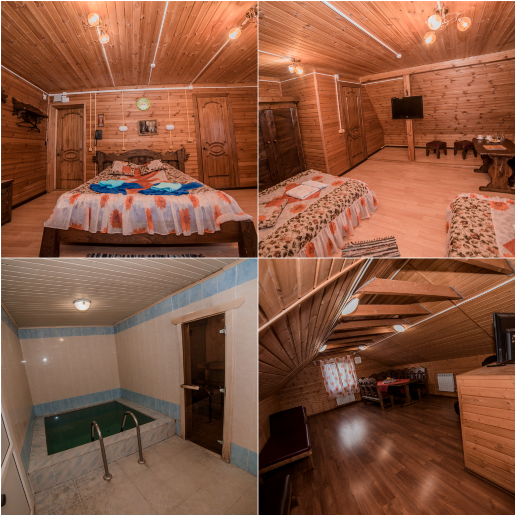 Фотоколлаж баня и гостиница Валенок в поселке Апраксино под Костромой